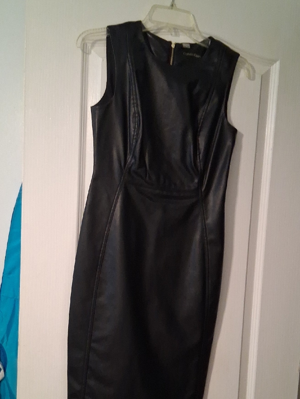 Calvin Klein Black  Faux Leather Dress with Gold Zip